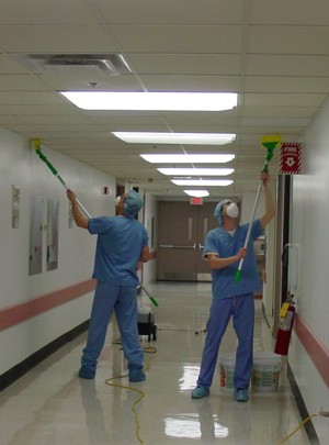 Ceiling cleaning using Ceiltech supplies in progress